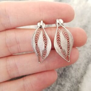 Vintage Silver Tone Filigree Post Earrings, Minimal Detailed Design, Estate